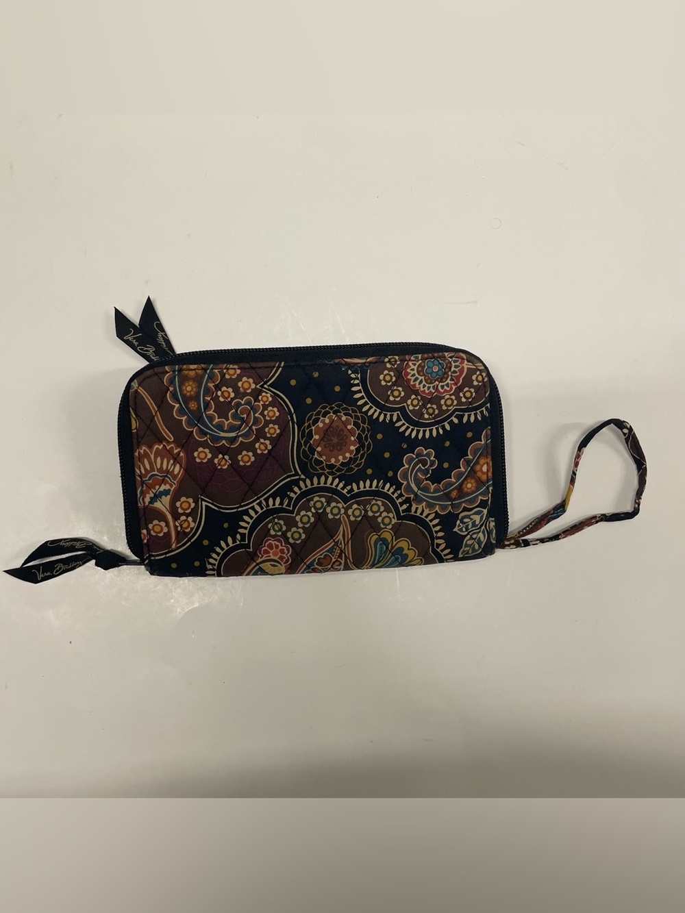 Vera Bradley Quilted Wristlet Wallet in Black and Browns Multi Floral